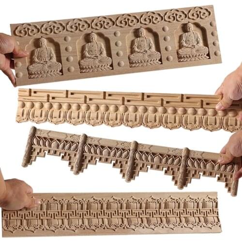 Carving Lines Wood Applique Wood Decal Onlay Unpainted Ornamental European Long Rose Flower Rubber Wood Corner Walls Furniture