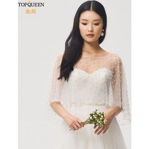TOPQUEEN G27 Luxury capes for wedding dresses wedding wrap shawl Pearl bridal shawl white Evening Wrap Shawl Wedding Accessories