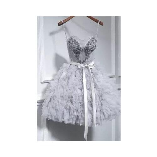 Luxury embroidery beading short lolita dress grey full ruffled/cartoon/carnival cosplay