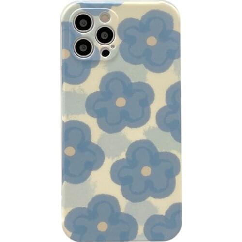 Artistic Blue Flower Silicon Case for iPhone 12 Pro Max Back Phone Cover for 12 Mini 11Pro Max X XS XR 6 8 7 Plus SE 2020 Capa