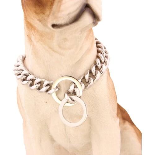 Tiasri 12/15mm Dog Chain Collar Pet Iron Metal Double Chain Row Neck Leash Choke Chain Walking Training Small Medium Large Dogs