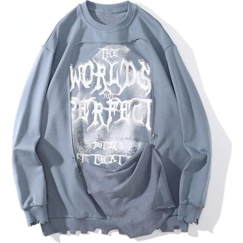 Sweatshirt Hoodie Men Letter Printed Patch Oversize Pullover Couple O-Neck Casual All-match Fashion Harajuku Streetwear