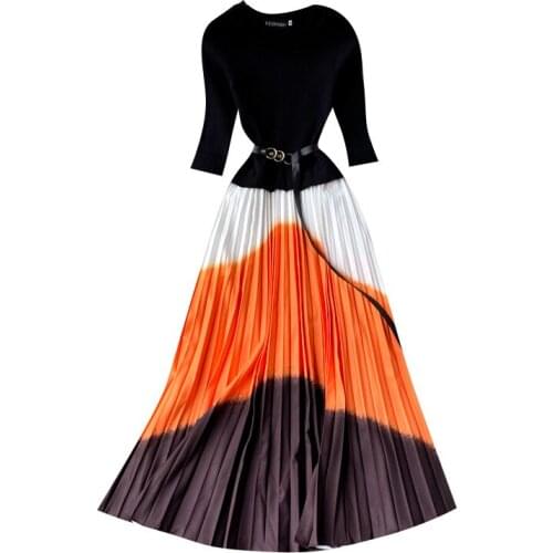 High Quality Large Size Clothes Women Autumn Stitching Sweater Dress Winter Knitted Vestidos Female Robes