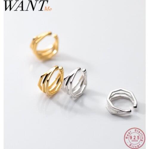 WANTME 925 Sterling Silver Punk Three-layer Bone Ear Cuff Earring for Women Geometric Circle Ear Clip Charm No Pierced Jewelry