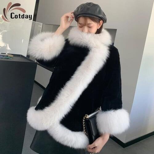 Cotday With Fox Fur Collar 2020 New Imitated Mink Wool Thick Warm Cloak Shawl Show Thin Coat Office Style Lady women fur coat