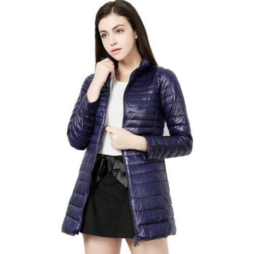 AECU Women Long Down Coats Winter Ultralight Thin Down Jacket White Duck Down Warm Coat Parka Female Portable Outwear