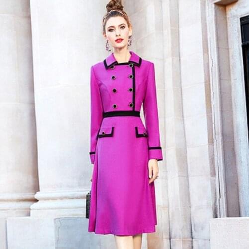 Solid Office Fashion lady Woolen retro dresses 2021 Autumn Winter double breasted dress womens slim patchwork long sleeve skirt