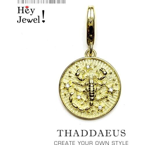 Zodiac Sign Scorpio Golden Charms Europe Jewelry Findings Accessories 925 Sterling Silver Fashion Jewelry Gift For Women Men