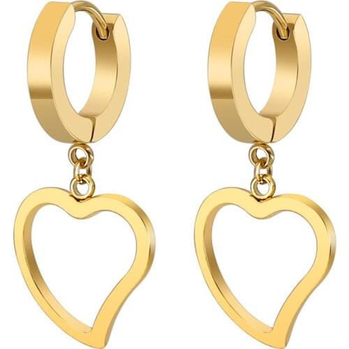 1Pcs Korean Version Fashionable Titanium Steel Round Ring Earrings Stainless Steel Gold-plated Heart-shaped Earrings