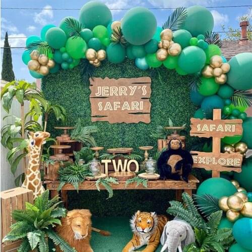 107pcs Green Gold Children Birthday Adult Wedding Graduation Latex Balloon Garland Summer Wildlife Party Decoration