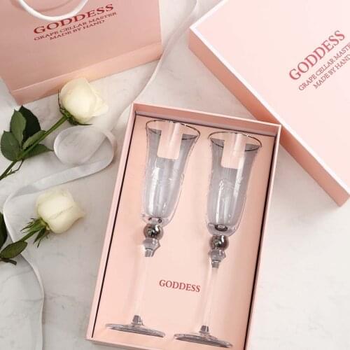 2pcs Luxury Champagne Flutes Crystal Carved Flower Wine Glass Goblet Wedding Party Wine Glasses Glass Cups Gift Box Glass Set