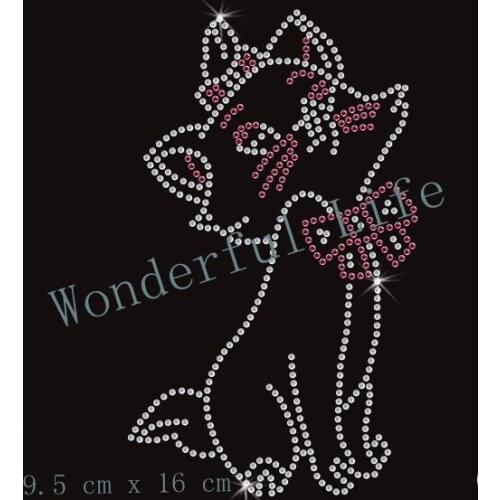 Free shipping Cute Kitten Cat Crystal Motif Transfer light pink with white clear crystal