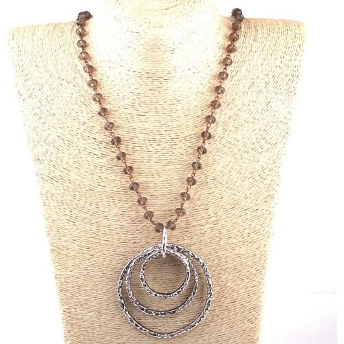 Free Shipping Fashion Bohemian Tribal Jewelry Crystal Glass Rosary Chain Circle Pendant Necklaces Women Ethnic Necklace