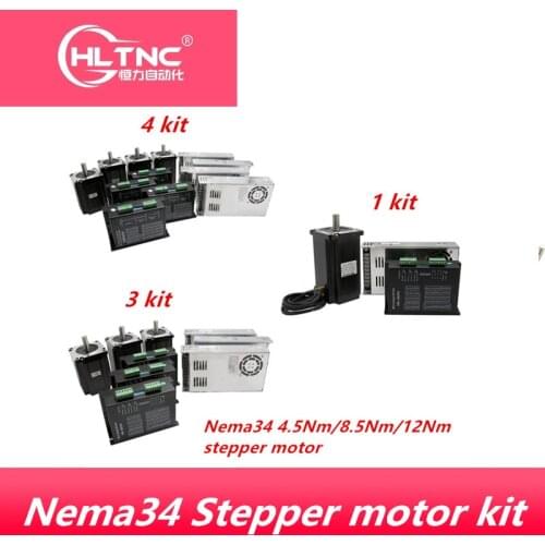 Free shipping Nema 34 4.5N 8.5N 12N.m stepper DC Motor + MOTOR Driver DM860H+ e+400w60v POWER supply for CNC