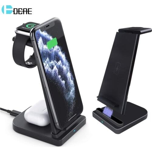 Qi 15W Fast 3 In 1 Wireless Charger Magnetic Charging Station Dock Stand For iPhone 12 11 XS X 8 Apple Watch 6 5 4 3 Airpods Pro