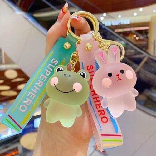 Cartoon Crystal Bear Key Chain Transparent Keyfob Cute Frog Animal Keyring Backpack Pendant Couple Women Men Gift Car Keychain