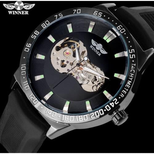 TWINNER fashion sport men mechanical watches rubber strap luxury brand mens automatic skeleton black watches relogio masculino