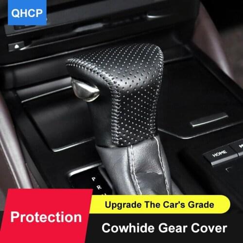 QHCP Car Gear Knob Head Cover Leather Hand Sewing Gear Shift Top Head Collar Sticker For Lexus ES200 260 250 300H 2018 2019 2020