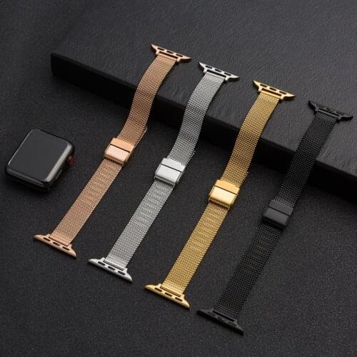 Correa for apple watch strap series 6 5 4 3 se mesh loop for iwatch se 38mm 40mm 42mm 44mm slim Stainless Steel Milanese Wrist