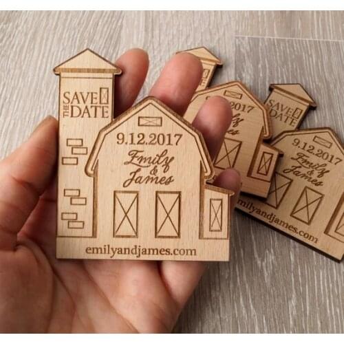 Personalize names date engraved Wooden Card save the date Wedding invitations Magnets, house wedding save the dates gifts