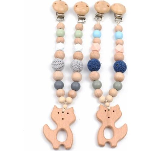 Baby Toy Wooden Pram Clip Baby Mobile Pram Beech Bead Pacifier Chain Chewable Rattle Baby Wooden Teether Necklace Teething Beads