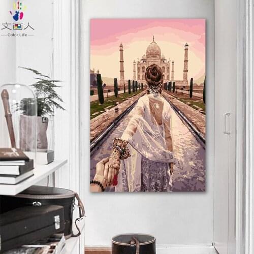 DIY colorings pictures by numbers with color Thai temple Indian Taj Mahal picture drawing painting by numbers framed