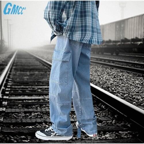 Spring And Summer Men Jeans Wide Leg Denim Pant Loose Straight Baggy Street Tooling Style Oversized S To 5XL Mens Jeans
