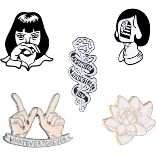 Movies Girl Enamel Pin Artist Whatever Forever Gesture Rose Punk Brooch Denim Shirt Lapel Pin Badge Cartoon Gothic Jewelry Gift