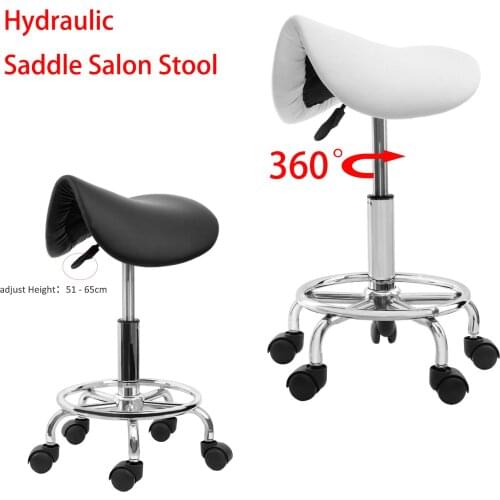 Honhill Hydraulic Saddle Salon Stool For Beauty Barber Swivel Chair Hairdressing Massage Spa 360 Rotation Bar Stool Black White