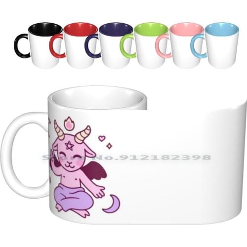 Cute Cartoon Satan , Kawaii Baphomet Ceramic Mugs Coffee Cups Milk Tea Mug Satan Cute Kawaii Cartoon Pink Satanic Devil Goat