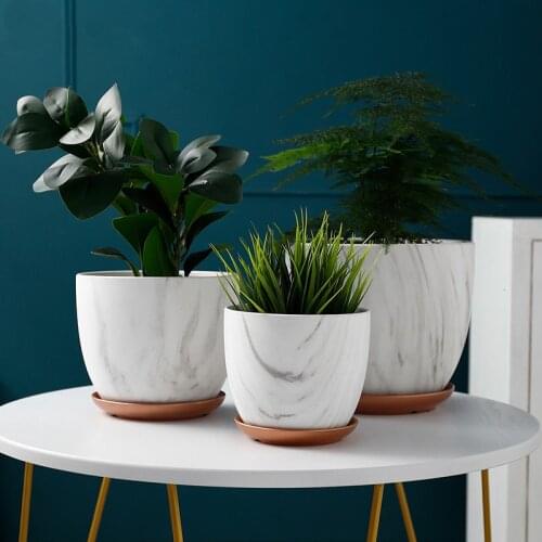 Nordic Ceramic Flower Pot Marble Pattern Flower Pot Scindapsus Succulents Round Flower Pot Apple Pot Home Garden Decoration