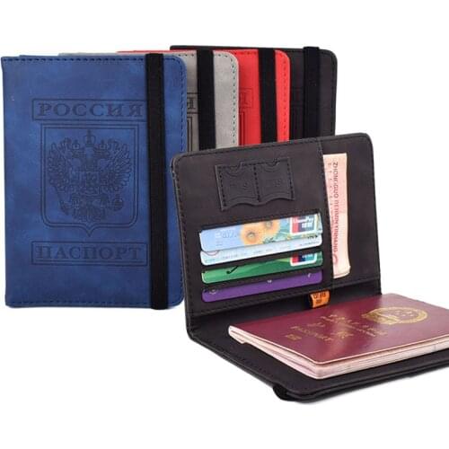 New Russia Passport Cover Elastic Band Leather RFID Blocking For Cards Travel Passport Holder Wallet Document For Women Men