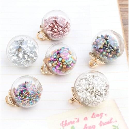 1pc 18mm Pink Gold Rainbow Glitter Crystal Bead Round Glass Cabochon Ball Diy Handmade Pendant Necklace Earrings Charms