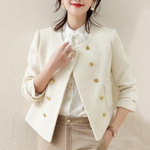 Autumn Winter New Fashion Streetwear Short Tweed Jacket Coat Women Korean Sweet Slim OL Cropped Coats Casual Outwear Crop Top