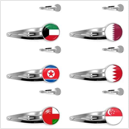 Kuwait,Qatar,North Korea,Bahrain,Oman,Singapore National Flag Hairpins Glass Cabochon Bobby Pin Hair Jewelry For Women Girls