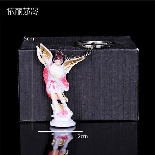 Michael Angel statue keychain with plastic keyring. St. Michaels Angel Plastic Keychain, Plastic Virgin Mary, Key Ring Gift
