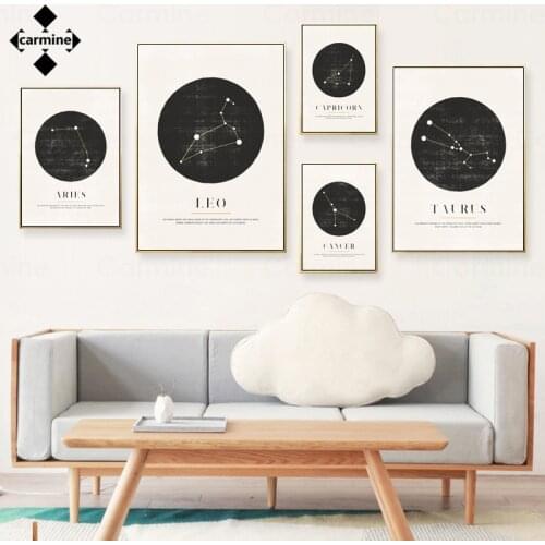 Pisces Libra Aquarius Wall Art Canvas Painting 12 Constellations Poster and Print for Home Frameless Modern Decoration Bedroom