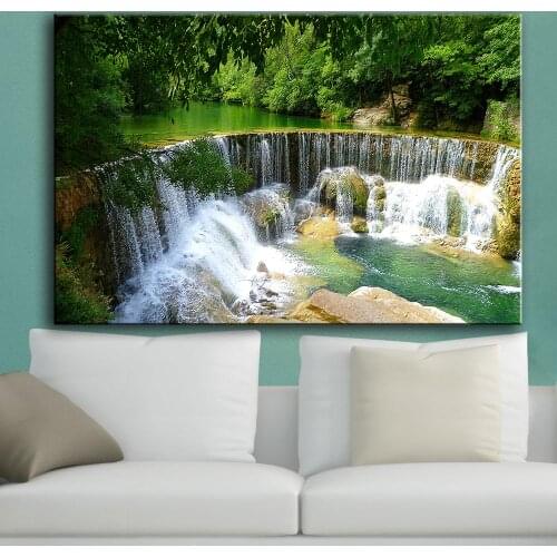 Wall Art, Wall Decor, Wall Painting Rock River trees waterfall landscape Nice Painting for wall picture no frame