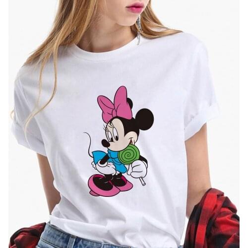 New Fashion Womens Clothes Mickey Mouse Printed Cartoon Disney T-shirts Harajuku O-neck Loose White Polyester Tee Tops Tshirt