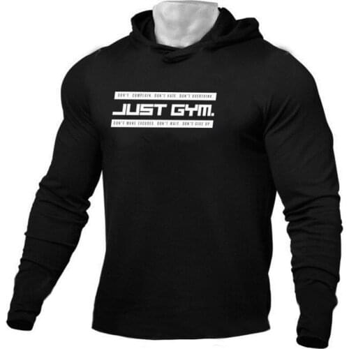 New Autumn Fitness Men T Shirt Casual Long Sleeve Slim Fit Mens Tops Tees Stretch Cotton T-shirt Gym Bodybuilding Hooded T Shirt