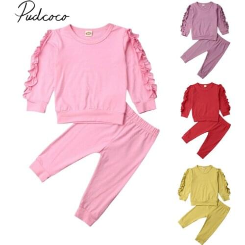 2019 Baby Spring Autumn Clothing 2PCS Newborn Infant Toddler Kids Baby Girls Outfits Set Ruffled T-Shirt Tops+Pants Clothes
