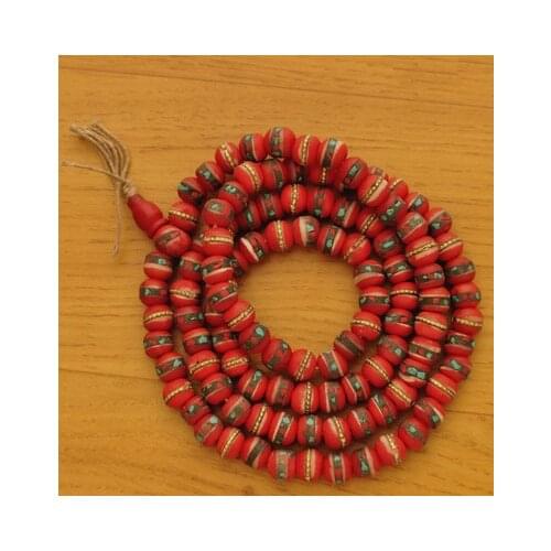 Dyed Red Yak Bone Beads Buddhist 108 Prayer Beads Mala from Tibet BRO586