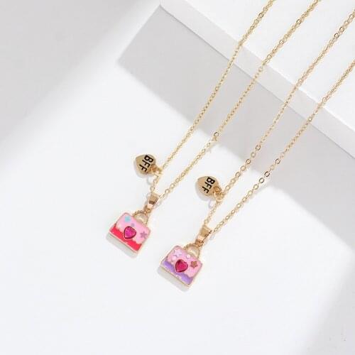 2021 New Childrens Good Friend Necklace Set Alloy Dripping Love Pink Small Shoulder Bag Childrens Ornaments