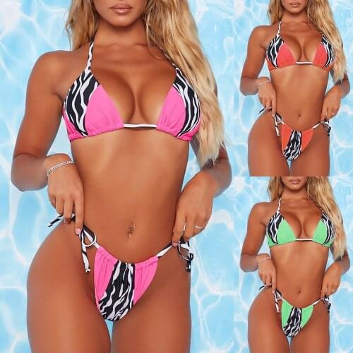 Sexy leopard print bandage swimsuit female new fruit color swimming suit sexy micro bikini Tops thong swimwear for young Girls