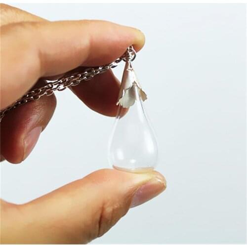 2PCS 31X18MM Flat Round Water Drop Bottle with Metal Flower Cap DIY glass bottle Pendants Necklace jewelry accessory