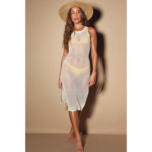 Beach Cover Up Crochet Offwhite Color Robe Vacation Leisure Swimwear Outer Cover Womens Swimsuit Dress Beach Woman Bikini Cover