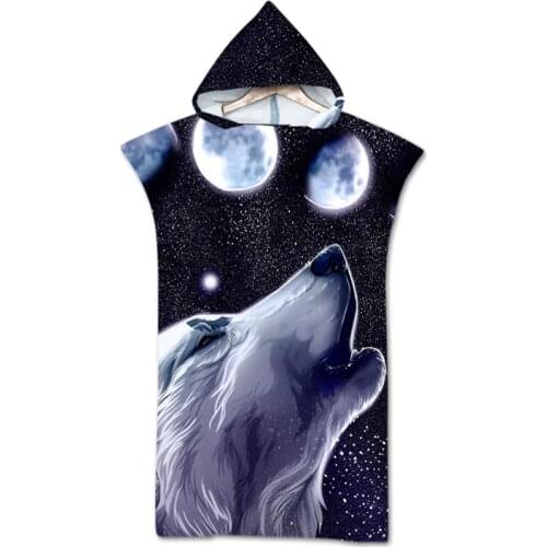 3D Color Wolf Moon Hooded Beach Towels Cloak Microfiber With Werewolf For Adults Man Swimming Pool Bath Shower Towel