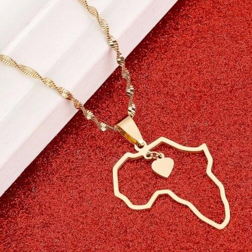 Africa Map Pendant Necklaces Heart African of Maps Jewelry Charms Gold Color Heart Map