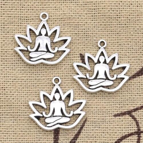15pcs Charms Yoga Om Lotus Padmasana 16x18mm Antique Silver Color Plated Pendants Making DIY Handmade Tibetan Finding Jewelry