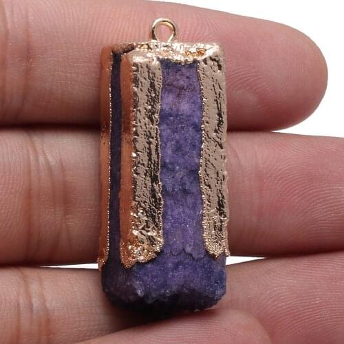 Natural Rectangle Amethysts Strip Pendants Charms for Jewelry Making DIY Accessories Fit Nacklace Earring